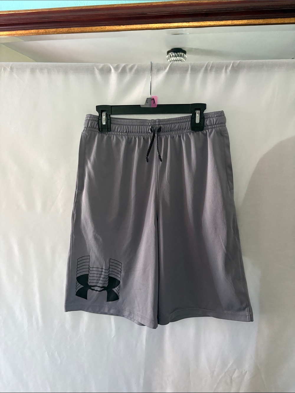 Under Armour Youth LG Light Gray Athletic Shorts with Black Logo